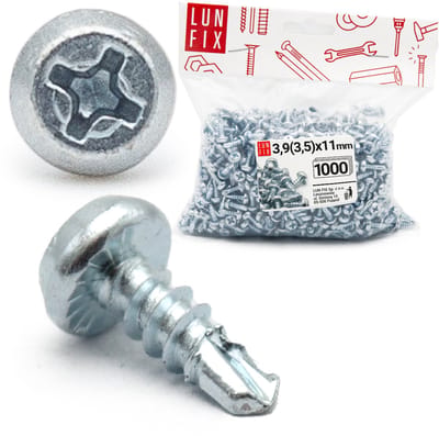 LUN FIX - Profielverbinding schroeven 3,5 x 11 mm - 1000 st. - Zelfsnijdende plaat schroeven - Metaalschroeven.