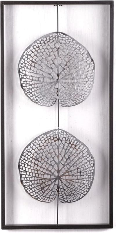 Metalen wandafbeelding Pure Leaves | antiek zilver/antraciet, 61 x 31 x 2 cm, metaal | sculptuur, wanddecoratie