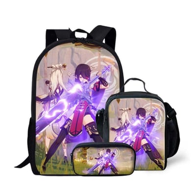 Classique Populaire Classique Drôle Genshin Impact Impression 3D 3 pièces/Ensemble élève Sacs d'école Sac à dos pour ordinateur portable Sac à dos Sac à lunch Trousse