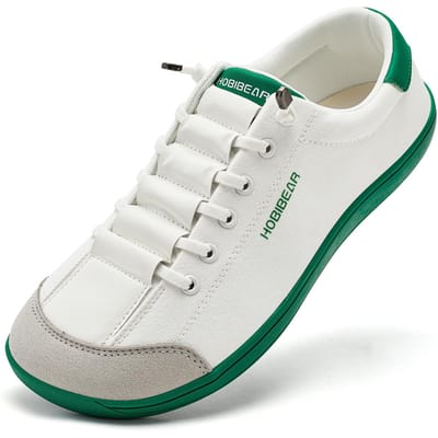 HOBIBEAR Brede Teen Barefoot Schoenen voor Unisex Minimalistische Kunstlederen Sneakers Lichtgewicht Verstelbaar Instappers Wandel Schoenen 39 white
