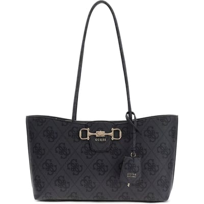 GUESS schoudertas shopper Janie Logo Girlfriend Carryall Coal Logo donkergrijs