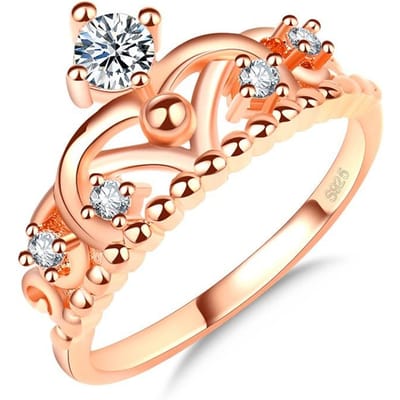 All Match Koreaanse Versie Kroon Roségoud Ring Glanzende Zirconia Dames Gepersonaliseerde Custom Sieraden No. 10 beige