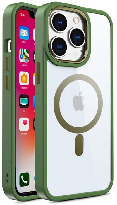 geschikt voor iPhone 14 Pro Hoesje Transparant geschikt voor Magsafe - Shockproof Beschermhoesje met Magneetring - Clear Hybrid Magnetische Case transparant/groen- geschikt voor iPhone 14 Pro