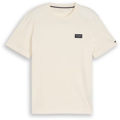 Tom Tailor - T-shirt van katoen met logo-badge - Maat S - Gardenia White
