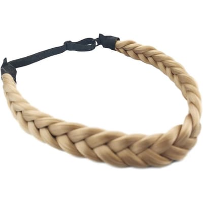 Synthetisch Haar Gevlochten Haarband Klassiek Breed Gevlochten Vlechten Elastisch Rekbaar Haarpiece voor Vrouwen Meisjes beige