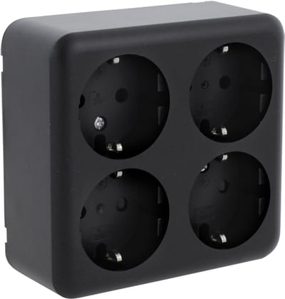Q-LINK - Wandcontactdoos - Opbouw - 4-voudig Stopcontact - Randaarde - Kinderbeveiliging - Mat Zwart