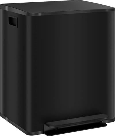 Prullenbak 2 vakken - Afvalscheiding - 2 x 25 L inhoud - Duo pedaalemmer Grijs- Afvalemmer 50 Liter - Recycle Afvalbak - Afvalscheidingsprullenbak - Hygiënisch Afval Scheiden - Keuken Vuilbak - Kantoor Prullenbakk - Zwart