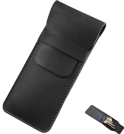 Retro lederen pennenetui, 16 x 7 cm/6,3 x 2,8 inch, handgemaakte pennenhouder, etui voor vulpen van leer, voor 1-5 pennen, zachte penhoes, voor pennen, potloden (zwart), zwart., Classic