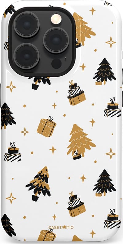 Casetastic hoesje geschikt voor Apple iPhone 15 Pro - MagSafe - Dubbellaagse bescherming - Kerst met Cadeautjes - Fashion Case - Wit Beige Donkergrijs