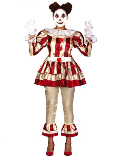 FIESTAS GUIRCA, S.L. - Rood en wit gruwelijke horror clown kostuum voor vrouwen - XL