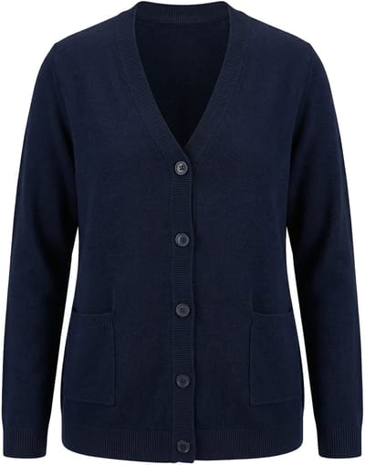 Ulla Popken - Dames - Cardigan popeline inzet V-hals lange mouwen - Marine - Maat 46+