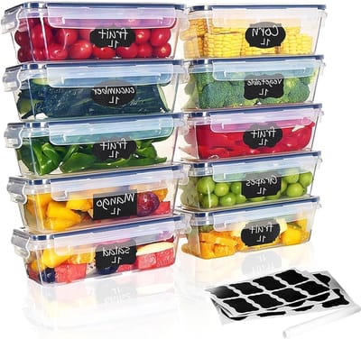 10 BPA-vrije opslagcontainers met deksel, 1 liter, 100% luchtdicht en geschikt voor de vriezer, ideaal voor voedselopslag en organisatie