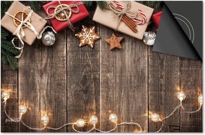 Inductie beschermer 60x60 - afdekplaat inductie mat - Dietrix Kookplaat beschermer - Exclusief - Feestdagen - Hout met cadeautjes en kerst takken