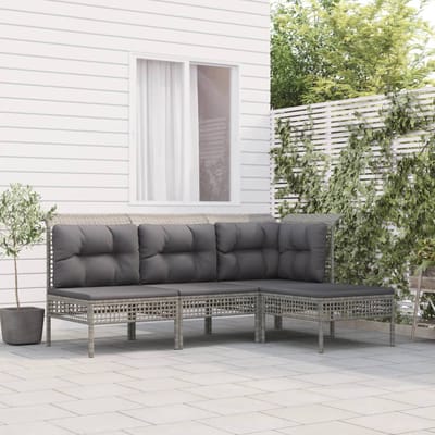 vidaXL - 4-delige - Loungeset - met - kussens - poly - rattan - grijs