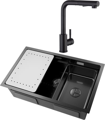 CECIPA max Spoelbak Antraciet 70x44CM - Spoelbak Keuken Met Keukenkraan - Multifunctionele Spoelbak - Spoelbak Met Afdruiprek - Spoelbakken Keuken - Wasbak Keuken - RVS
