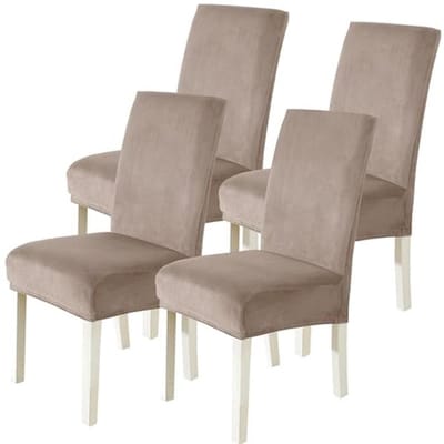 Fluwelen Stoelhoes Eetstoelhoezen 4 Stuks, Stretch Stoelhoezen Universele, Moderne Verwijderbare Wasbare Eetkamerstoelhoezen Voor Thuis Restaurant Hotel, Khaki