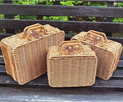 rotan opbergmand geweven woonkamer houten zeegras manden rieten (S)