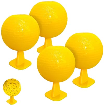 Dailygoods - Fruitvliegenval, 4 stuks, kleverige vliegenval, hangende vliegenval, voor bloempotten, balkon, binnenplaats, boomgaarden, keuken, badkamer, geel