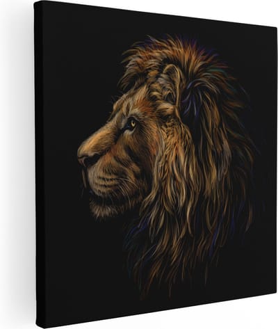 Artaza Canvas Schilderij Leeuw - 80x80 cm - Wanddecoratie Dierenkop - Muurdecoratie Dieren - Schilderijen Op Canvas