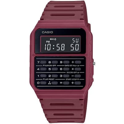 Casio YOUTH serie - digitale rekenmachine, modieus LCD-display, multifunctioneel waterdicht, kwartsuurwerk, harsband, Japans en CA-53WF-4B zwart