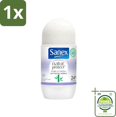 1 x Sanex Natur Protect - Deodorant Roller - Puur & Fris - Met Nattuurlijke Bamboo - 50 ml - Sanex Deodorant - Natuurlijke Deodorant - Bamboe Deodorant - Aluminiumvrije Deodorant - Alcoholvrije Deodorant