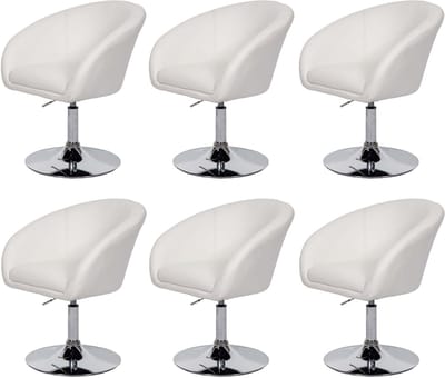 Set van 6 eetkamerstoelen MCW-F19, keukenstoel bureaustoel loungestoel, in hoogte verstelbaar ~ kunstleer wit
