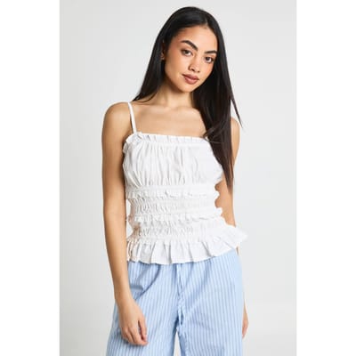 boohoo Dames Poplin Gerimpeld Cami Topje | Wit | Maat: 38