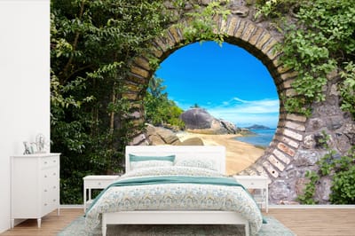Behang - Fotobehang Zomer - Strand - Doorkijk - Tropical - Breedte 600 cm x hoogte 400 cm