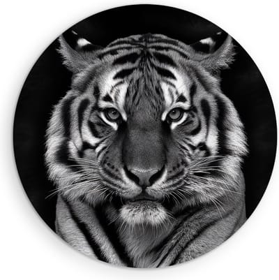 Saammp Muurcirkel Hout - Tijger Portret - Abstract - Dieren - Ø 90 - Wandcirkel - Wanddecoratie Cirkel - muurdecoratie Woonkamer - Slaapkamer decoratie - Rond Schilderij