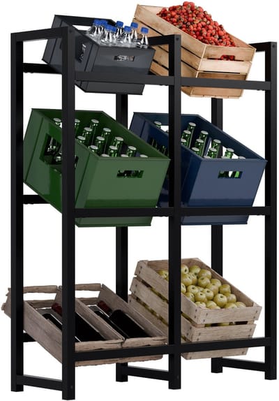 CLP Krattenrek Stack - Metalen Drankkrat Rek voor 2 tot 9 Kratten - Stevige Flessenkrat Standaard - Moderne Uitstraling - zwart - 6 Kratten