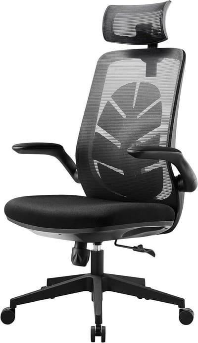 Ergonomische kantoorstoel - Werkstoel bureaustoel - Langdurig zitten - Bladvormige lendensteun - 48 x 455 x 112 cm - Zwart