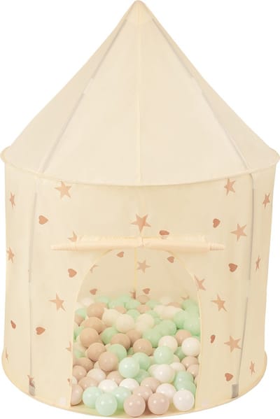 Selonis Paviljoen kindertent 100x130cm 100 ballen - Speelhuisje binnen buiten draagbaar - Speeltent kinderen - Licht beige: Pastelbeige Wit Mint