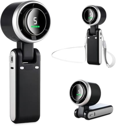 Handventilator, mini opvouwbare ventilator met led-display, 5 instelbare windsnelheden, 3600mAh USB-oplaadfunctie, krachtige turbineventilator voor op het bureau, geschikt voor op reis/buiten/thuis/kantoor.