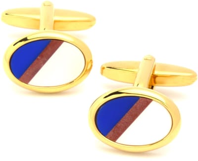 Manchetknopen - Ovaal Goudkleurig met Blauw Rood en Wit