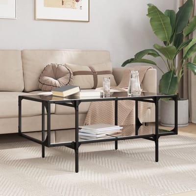 vidaXL - Salontafel - met - zwart - glazen - blad - 98,5x50x45 - cm - staal
