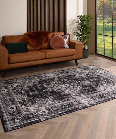 Wasbare loper - Leona zwart 80x250