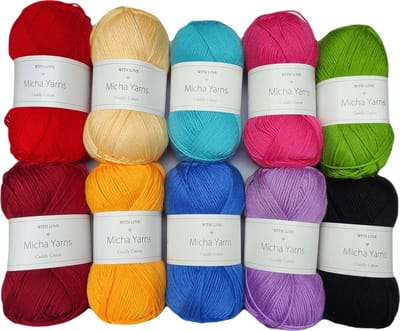 Bollen Bundel - 80% katoen 20% acryl breiwol - 10 bollen haakgaren - 10 x 100gram - Disco World (003) – Cuddly Cotton - Micha Yarns