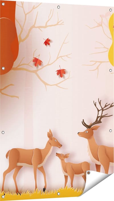Gards Tuinposter Herten in het Bos Illustratie - Abstract - 80x120 cm - Tuindoek - Tuindecoratie - Wanddecoratie buiten - Tuinschilderij