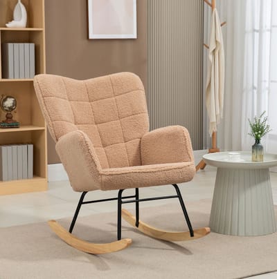 OKWISH Schommelstoel 71 x 98 x 101 cm - Gewatteerde Relaxfauteuil Met Armleuningen - Voor Woonkamer Of Slaapkamer - Stof En Hout - Bruin