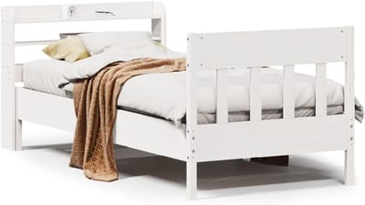 Massief Houten Bed - Eenpersoons Bed - Rustgevende Slaap - Hoofdeinde met Opbergruimte - 75 x 190 cm - Wit