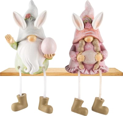 Dekoratief | Bunnygnoompje m/hangbeentjes, grijs/roze, resina, 6x5x13cm, set van 2 stuks | A240105