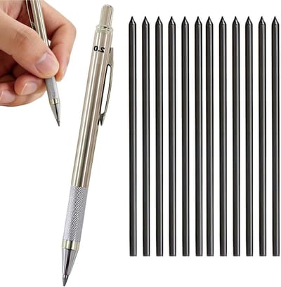 Volledige metalen automatische 2mm mechanische potlood met 12 vervangbare grafietkernen, mini slijper en ergonomisch ontwerp voor tekenaars en schrijvers