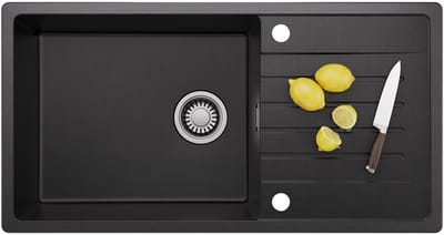 CECIPA MAX Granieten Spoelbak 86x45CM - Spoelbakken Keuken Zwart - Spoelbak Met Planchet en Afdruiprek - Spoelbakken Incl. Sifon en Afvoerzeefje