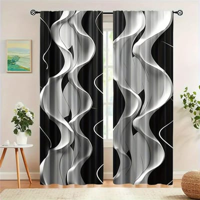 Rideaux imprimés numériques de forme géométrique 2 pièces avec passe-tringle en polyester pour salon, cuisine, chambre à coucher, stores de fenêtre 100W130H(CM)40x51in&Grommet Top