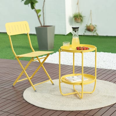 Tuintafel Sandefjord bijzettafel rond metaal 57,5xØ40 cm geel [en.casa]