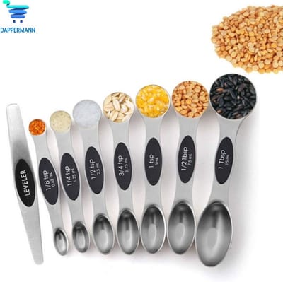 Dappermann | Luxe magnetische maatlepel set van 8 - Measuring cups and spoons - Maatschep RVS - Vast & vloeibaar