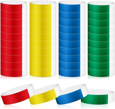 200 Stuks Waterdichte Toegangsbanden voor Evenementen, Neon Polsbandjes in 4 Kleuren voor Festivals, Feesten en Concerten (Groen, Rood, Geel, Blauw)
