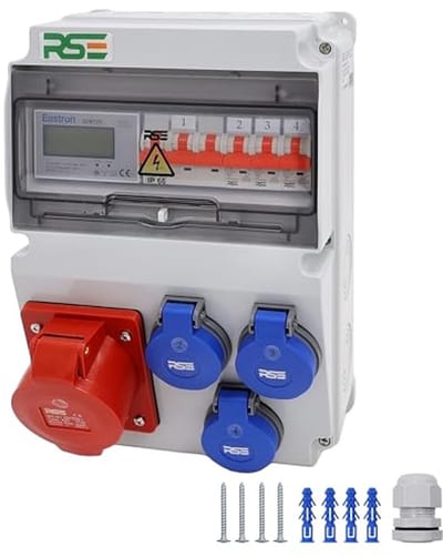Bouwtrommelverdeler, compleet bedraad, 32 A, 16 A, 230 V, IP65 met CEE-meter