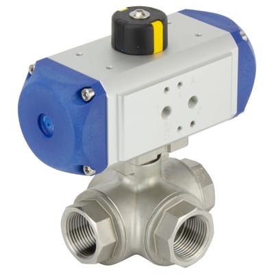 G1'' 3-Weg T-boring RVS Pneumatische Kogelkraan Dubbelwerkend - BL3SA - BL3SAT-100-PD-006