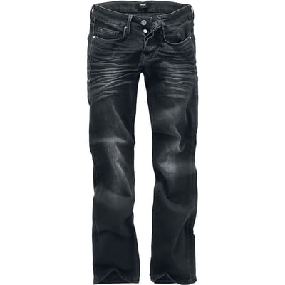 Black Premium by EMP Zwarte medium rise jeans met lichte wash - comfortabele pasvorm met uitlopende pijpen en contrasterende stiksels aan de zijkanten - Heren - W29L32